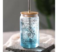 Nefelibata Aquarius Gift Set,Beer Can Glass with Lid Metal Straw and Cleaning Brush,Aquarius Zodiac Birthday Gifts for Women and Men,16 oz Reusable Drinking Glass Cup for Coffee Tea Wine Soda Juice