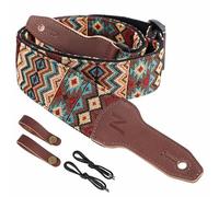 Nefelibata Banjo Strap, 2"Wide Full Grain Cowhide Guitar Strap Adjustable Replacement,Multi-pattern Guitar Strap With Headstock Rope and Leather Headband(Boho Brown)