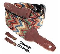 Nefelibata Banjo Strap, 2"Wide Full Grain Cowhide Guitar Strap Adjustable Replacement,Multi-pattern Guitar Strap With Headstock Rope and Leather Headband(Boho Rainbow Colours)