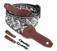 Nefelibata Banjo Strap, 2"Wide Full Grain Cowhide Guitar Strap Adjustable Replacement,Multi-pattern Guitar Strap With Headstock Rope and Leather Headband(White Flower Embroidery)