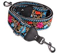 Nefelibata Banjo Strap, 2" Wide Full Grain Cowhide Guitar Strap Adjustable Replacement,Multi-pattern Strap for Banjo With Metal Clips(Vintage Embroidered Rose)