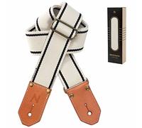 Nefelibata Cool Woven Guitar Strap - Cotton Guitar Straps with Thicked First Layer Vegetable Tanned Cowhide Leather Ends for Acoustic, Bass, Electric, Best Gift for Your Love Guitarists（Melk Wit）