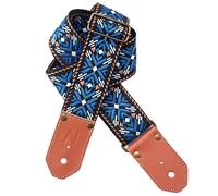 Nefelibata Cool Woven Guitar Strap - Cotton Guitar Straps with Thicked First Layer Vegetable Tanned Cowhide Leather Ends for Acoustic, Bass, Electric, Best Gift for Your Love Guitarists (Glamour Blue)