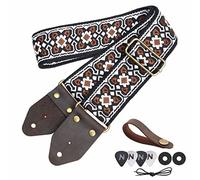 Nefelibata Glattol Correa de guitarra, correas de algodón bordado jacquard con extremos de cuero de caballo loco