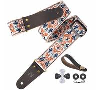 Nefelibata Guitar Strap 2" Embroidered Guitar Straps Full Grain Leather Ends with Invisible Pocket for Bass Electric Acoustic Guitars Free Buckle Strap Buckle and Plectrums