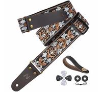 Nefelibata Guitar Strap 2" Embroidered Guitar Straps Full Grain Leather Ends with Invisible Pocket for Bass Electric Acoustic Guitars Free Buckle Strap Buckle and Plectrums