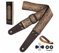 Nefelibata Guitar Strap, 2" Embroidery Full Grain Leather Ends Guitar Straps with Hidden Pocket, for Bass, Electric and Acoustic Guitars, Strap Button, Strap Locks and Guitar Picks