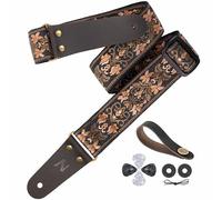 Nefelibata Guitar Strap, 2" Jacquard Embroidery Guitar Straps, Full Grain Leather Ends with Invisible Pocket, for Bass, Electric and Acoustic Guitars, Free Buckle, Strap Lock and Guitar Picks