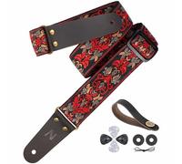 Nefelibata Guitar Strap, 2" Jacquard Embroidery Guitar Straps, Full Grain Leather Ends with Invisible Pocket, for Bass, Electric and Acoustic Guitars, Free Buckle, Strap Lock and Guitar Picks