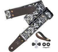 Nefelibata Guitar Strap 2" Jacquard Embroidery Guitar Straps Full Grain Leather Ends with Invisible Pocket for Bass Electric Guitars Free Buckle Strap Buckle and Guitar Picks