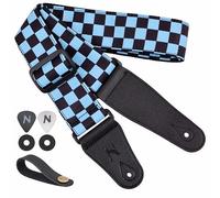 Nefelibata Guitar Strap-2" Wide Double Layer Cotton Original Design Adjustable Guitar Straps with Long Leather Ends for Bass, Electric & Acoustic, Best Gifts for Kids,Guitarists(Blue checkerboard)