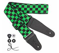Nefelibata Guitar Strap-2" Wide Double Layer Cotton Original Design Adjustable Guitar Straps with Long Leather Ends for Bass, Electric & Acoustic, Best Gifts for Kids,Guitarists (Green Grid)