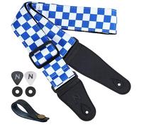 Nefelibata Guitar Strap-2" Wide Double Layer Cotton Original Design Adjustable Guitar Straps with Long Leather Ends for Bass, Electric & Acoustic, Best Gifts for Kids,Guitarists (Blue Plaid)
