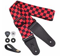 Nefelibata Guitar Strap-2" Wide Double Layer Cotton Original Design Adjustable Guitar Straps with Long Leather Ends for Bass, Electric & Acoustic, Best Gifts for Kids,Guitarists(Red checkerboard)