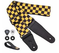 Nefelibata Guitar Strap-2" Wide Double Layer Cotton Original Design Adjustable Guitar Straps with Long Leather Ends for Bass, Electric & Acoustic, Best Gifts for Kids,Guitarists(Yellow checkerboard)