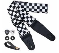 Nefelibata Guitar Strap-2" Wide Double Layer Cotton Original Design Adjustable Guitar Straps with Long Leather Ends for Bass, Electric & Acoustic, Best Gifts for Kids,Guitarists (White Grid)