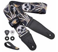 Nefelibata Guitar Strap-2" Wide Double Layer Cotton Original Design Adjustable Guitar Straps with Long Leather Ends for Bass, Electric & Acoustic, Best Gifts for Kids,Guitarists(Rock Skull)