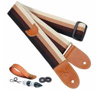Nefelibata Guitar Strap, Cotton Full Grain Leather Ends Guitar Straps with Pick Pocket for Bass, Electric & Acoustic Guitar, Come with Strap Button, 1 Pair Strap Locks and 4 Guitar Picks