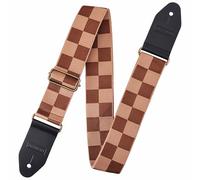 Nefelibata Guitar Strap Cotton with Thicked First Layer Vegetable Tanned Cowhide Leather Ends for Acoustic, Bass, Electric, Gift for Your Love Guitarists (Squares)