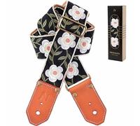 Nefelibata Guitar Strap Cotton with Thicked First Layer Vegetable Tanned Cowhide Leather Ends for Acoustic, Bass, Electric, Gift for Your Love Guitarists