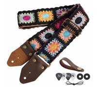 Nefelibata Guitar Strap,Crazy Horse Leather Jacquard Embroidery Cotton Guitar Straps for Bass, Electric & Acoustic, Best Gifts for Guitarists(Sunflower Black Embroidery)