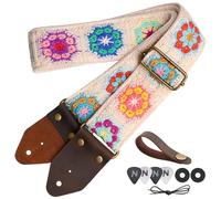 Nefelibata Guitar Strap,Crazy Horse Leather Jacquard Embroidery Cotton Guitar Straps for Bass, Electric & Acoustic, Best Gifts for Guitarists(Retro White Multi Flower)