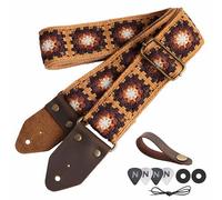 Nefelibata Guitar Strap,Crazy Horse Leather Jacquard Embroidery Cotton Guitar Straps for Bass, Electric & Acoustic, Best Gifts for Guitarists(Sunflower Yellow Embroidery)
