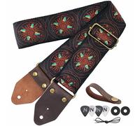 Nefelibata Guitar Strap,Jacquard Embroidery Cotton Guitar Straps with Crazy Horse Leather Ends for Bass, Electric & Acoustic, Best Gifts for Kids, Guitarists(Orange Sun Embroidery)