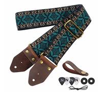 Nefelibata Guitar Strap,Jacquard Embroidery Cotton Guitar Straps with Crazy Horse Leather Ends for Bass, Electric & Acoustic, Best Gifts for Kids, Guitarists(Embroidery Green)