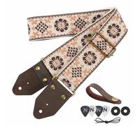 Nefelibata Guitar Strap,Jacquard Embroidery Cotton Guitar Straps with Crazy Horse Leather Ends for Bass, Electric & Acoustic, Best Gifts for Kids, Guitarists(Palm Flower Embroidery)