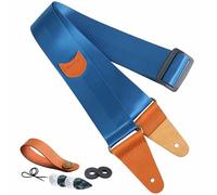 Nefelibata Guitar Strap Pick Pocket, Vintage Nylon Full Grain Leather Ends Guitar Straps Bass, Electric & Acoustic Guitar, Come Free Strap Button, 1 Pair Strap Locks and 7 Guitar Picks (Blue)