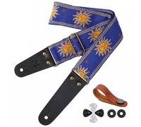 Nefelibata Guitar Strap, Sun Embroidered Cotton Guitar Strap with Genuine Leather Ends for Bass, Electric and Acoustic Guitars, Free Buckle, 1 Pair of Strap Locks and 4 Guitar Picks