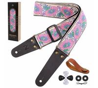 Nefelibata Guitar Strap, Vintage Cotton Guitar Straps with Genuine Leather Ends for Bass, Electric & Acoustic Guitars, Free Strap Button, 1 Pair Strap Locks and 4 Guitar Picks (JTBD-MD246)