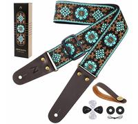 Nefelibata Guitar Strap with Head Cowhide Leather Ends for Bass, Electric & Acoustic Guitars, Free Strap Button, 1 Pair Strap Locks and 4 Guitar Picks