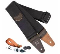 Nefelibata Guitar Strap with Pick Pocket, Head Cowhide Leather Ends Guitar Straps for Bass, Electric & Acoustic Guitar, Come with Free Strap Button, 1 Pair Strap Locks and 4 Guitar Picks
