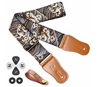 Nefelibata Japanese Cotton Guitar Strap for Acoustic Guitar, Ukulele, Free Headstock Strap Adapter with Buckle, Guitar Picks and Strap Lock(Waves)