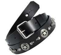 Nefelibata Natural Vegetable Tanned Cowhide Premium Guitar Strap, Handmade, Suitable for Electric Guitar and Bass Guitar (1.5 Inch Wide, Skull Pentagram)