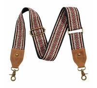 Nefelibata Purse Strap-2" Crazy Horse Leather Wide Shoulder Strap Adjustable Replacement,Jacquard Embroidery Crossbody Bag Straps, Ethnic Style Red Embroidery, L, Retro
