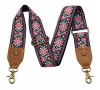 Nefelibata Purse Strap-2" Crazy Horse Leather Wide Shoulder Strap Adjustable Replacement,Jacquard Embroidery Crossbody Bag Straps, Embroidery Red, L, Retro