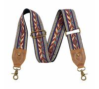 Nefelibata Purse Strap-2" Crazy Horse Leather Wide Shoulder Strap Adjustable Replacement,Jacquard Embroidery Crossbody Bag Straps, Ethnic Style Embroidery Orange