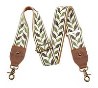 Nefelibata Purse Strap-2" Crazy Horse Leather Wide Shoulder Strap Adjustable Replacement,Jacquard Embroidery Bag Straps, Vintage Green Leaf Embroidery, L, Retro