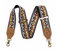 Nefelibata Purse Strap-2" Crazy Horse Leather Wide Shoulder Strap Adjustable Replacement,Jacquard Embroidery Bag Straps, Ethnic Style Yellow Embroidery, L, Retro