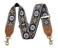 Nefelibata Purse Strap-2''Crazy Horse Leather Wide Shoulder Strap Adjustable Replacement,Jacquard Embroidery Crossbody Bag Straps, Embroidered White Flowers, L, Retro