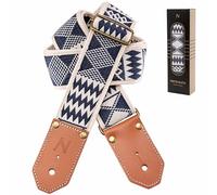 Nefelibata Woven Guitar Strap - Cotton Guitar Straps with Thicked First Layer Vegetable Tanned Cowhide Leather Ends for Acoustic, Bass, Electric, Gift for Your Love Guitarists