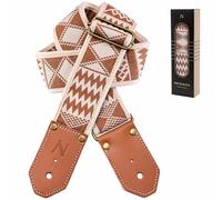 Nefelibata Woven Guitar Strap - Cotton Guitar Straps with Thicked First Layer Vegetable Tanned Cowhide Leather Ends for Acoustic, Bass, Electric, Gift for Your Love Guitarists