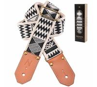 Nefelibata Woven Guitar Strap - Cotton Guitar Straps with Thicked First Layer Vegetable Tanned Cowhide Leather Ends for Acoustic, Bass, Electric, Gift for Your Love Guitarists