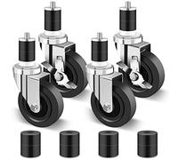 Nefish 4 Inch Prep Table Casters Wheels, Heavy Duty Casters 1200 LBS, Expanding Stem Caster Set of 4 Fit Both 1-1/2" and 1-5/8" Leg Tube Adapters for Stainless Steel Worktable, Kitchen Prep Tables