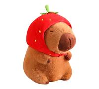 NEFLUM 13'' Chubby Strawberry Capybara Plushie, Furry Realistic Wearing a Strawberry Hat, Adorable Sleeping Companion Doll, Huggable Stuffed Animal, Kawaii Home Decor