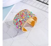 NEFLUM European Bohemian Metal Zircon Bracelet Colorful Rhinestone Resin Stone Open Adjustable Wide Cuff Bracelet Women Jewelry
