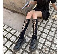 NEFLUM Gothic Dark Lace Up Black Socks Women Summer Harajuku Cross Cut Out Black Hollow Mesh Tube Socks Lolita Kawaii Loli Sock Female